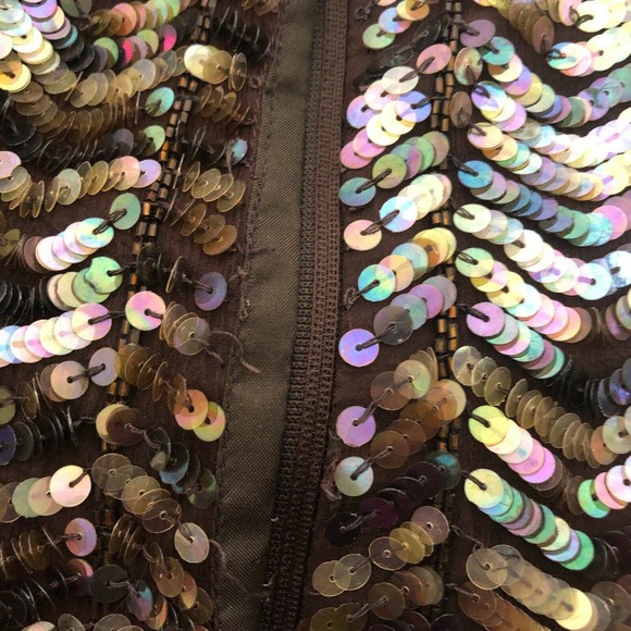 Sequined Silk Tank Top Brown Iridescent Beaded M - Picture 11 of 11